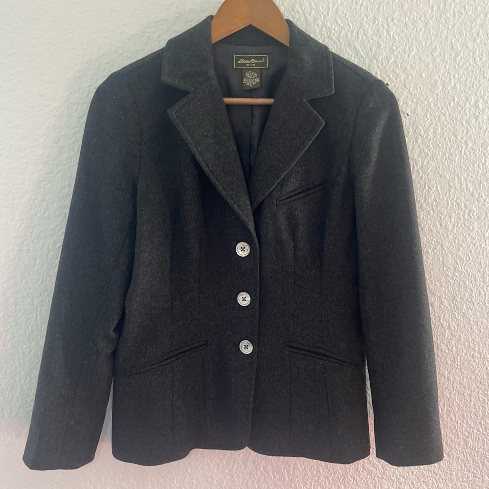 Eddie Bauer Wool & Rabbit Hair Women’s Gray Blazer Size Petite Small
